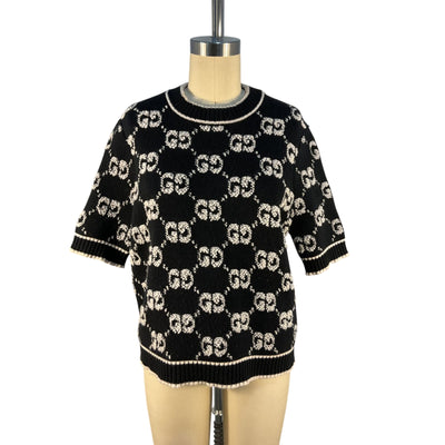 Gucci Monogrammed Black Gg Jacquard Boucle Sweater Size L