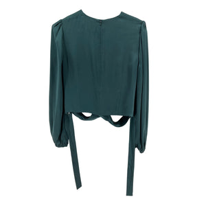 Zimmermann Elegant Teal Cropped Knotted Washed Silk Size 3 Blouse