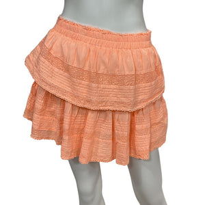 LoveShackFancy Tiered Marigold Orange Ruffle Mini Skirt Size M