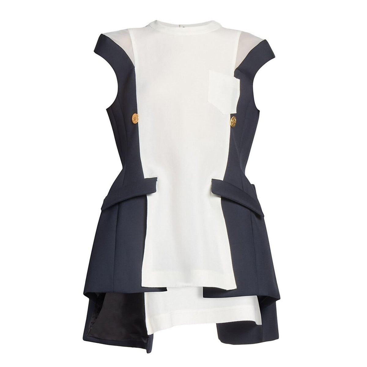 Sacai Double Faced Off White Navy Silk Cotton Top Size XS
