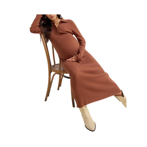 Hatch Ribbed Brown Averie Polo Sweater Size 1 Dress