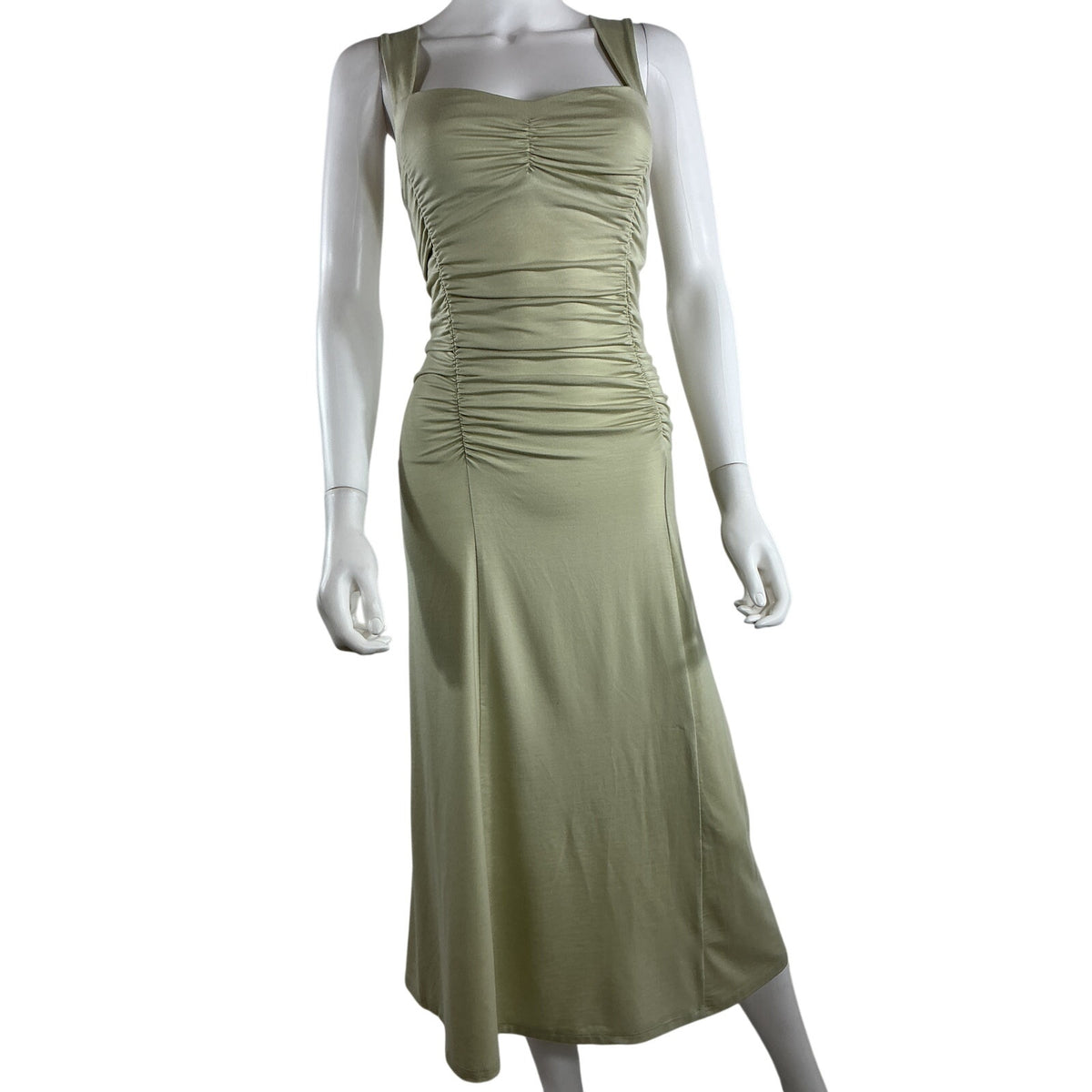 Reformation Ruched Green Estate Midi Dress Size S