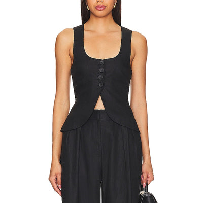 Faithfull The Brand 'Stanze' Black Linen Vest Size XS