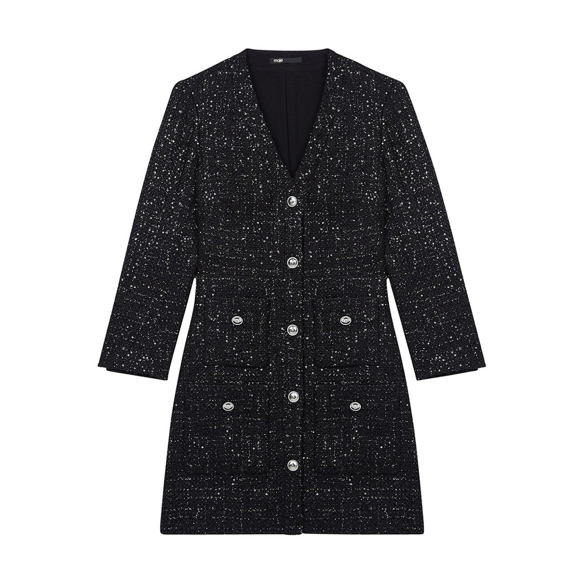 Maje Sequined Black Tweed Mini Size 4 US / 36 EU Dress