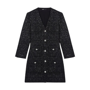Maje Sequined Black Tweed Mini Size 4 US / 36 EU Dress
