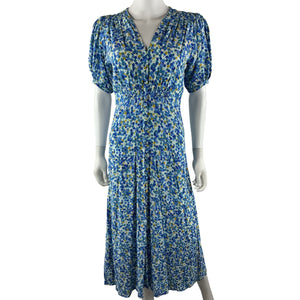 Faithfull The Brand Floral Blue Bellavista Midi Dress Size S NWT