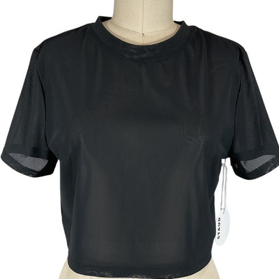 Staud Sheer Black Fernanda Crop Top Size L NWT
