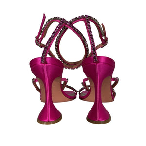 Amina Muaddi Crystal Embellished Pink Gilda Sandals Size 38 EU / US 8