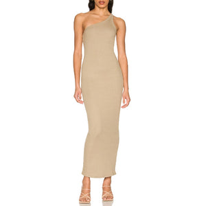 The Line by K Olive Gael One-Shoulder Ribbed Stretch-Cotton Maxi Dress Size S - NWT