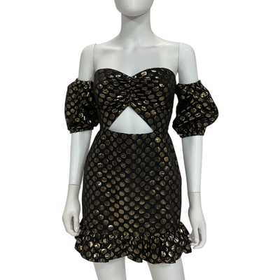 Lovers And Friends Metallic Black And Gold Vivienne Mini Dress Size S NWT