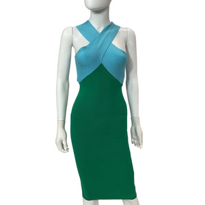 Le Superbe Colorblock Aqua And Emerald Midi Dress Size XS