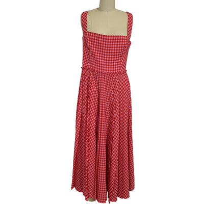 Lela Rose Featherweight Cherry Gingham Square Neck Midi Size 14 Dress