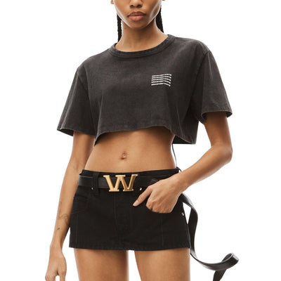 Alexander Wang Acid Wash Black Crop T Shirt Size S