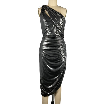 L'academie Metallic Black Silver Amelie Dress Size S