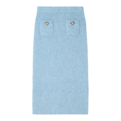 Self-Portrait Embellished Metallic Blue Midi Skirt Size Small