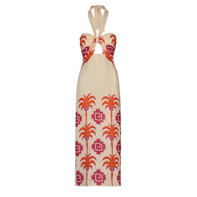 Johanna Ortiz Tropical Ecru Orange Pink Water Adventure Dress Size 0