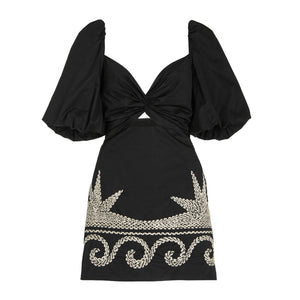 Johanna Ortiz Embroidered Black Simple Pleasures Mini Dress Size S