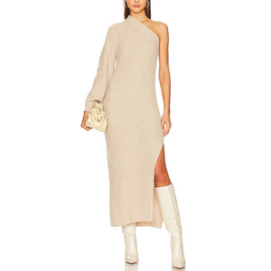 L'Academie Asymmetric Tan Feride Sweater Dress Size XS