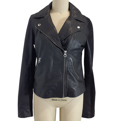 Madewell Washed Leather True Black Motorcycle Jacket Size M NWT