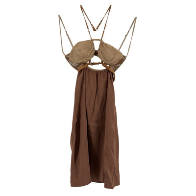 Nensi Dojaka Draped Tan Double Bra Mini Dress Size XXS