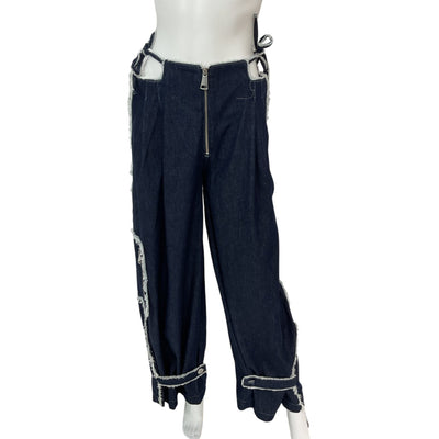 Ceren Ocak Contemporary Navy Blue Cutout Pleated Pants Size M