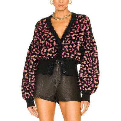 Diane Von Furstenberg Fuzzy Black Dolly Cardigan Size M