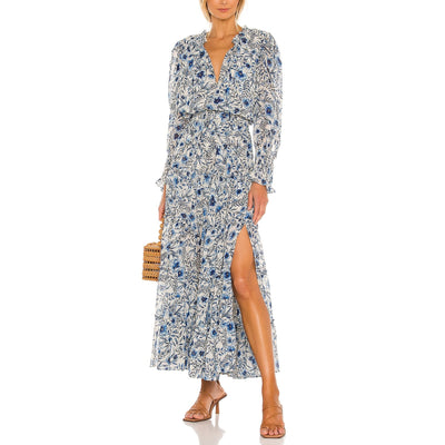 Misa Los Angeles Floral Indigo Blooms Vida Maxi Dress Size S