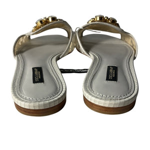 Dolce & Gabbana Embellished White Lace Crystal Slides Size 37.5 EU / US 7.5