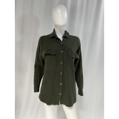 Autumn Cashmere Green Long Sleve Cashmere Blend Knitted Shirt Size S