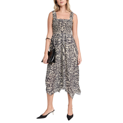 Ganni Pleated Lemon Icing Georgette Smock Midi Dress Size 32 EU / US 0