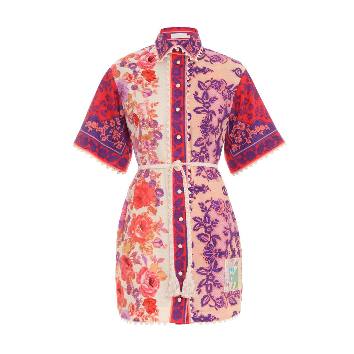 Zimmermann 'Raie' Red Cotton Trimmed Shirt Dress Size 0 P