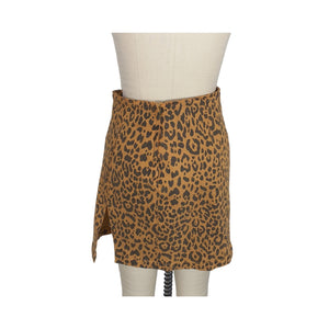 Mother Bold Brown Leopard Side Splitter Mini Skirt Size 28