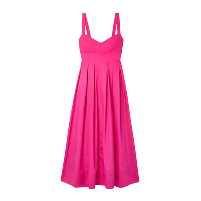 La Ligne Pleated Magenta Cotton Poplin Midi Dress Size 10
