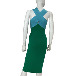 Le Superbe Colorblock Aqua And Emerald Midi Dress Size XS