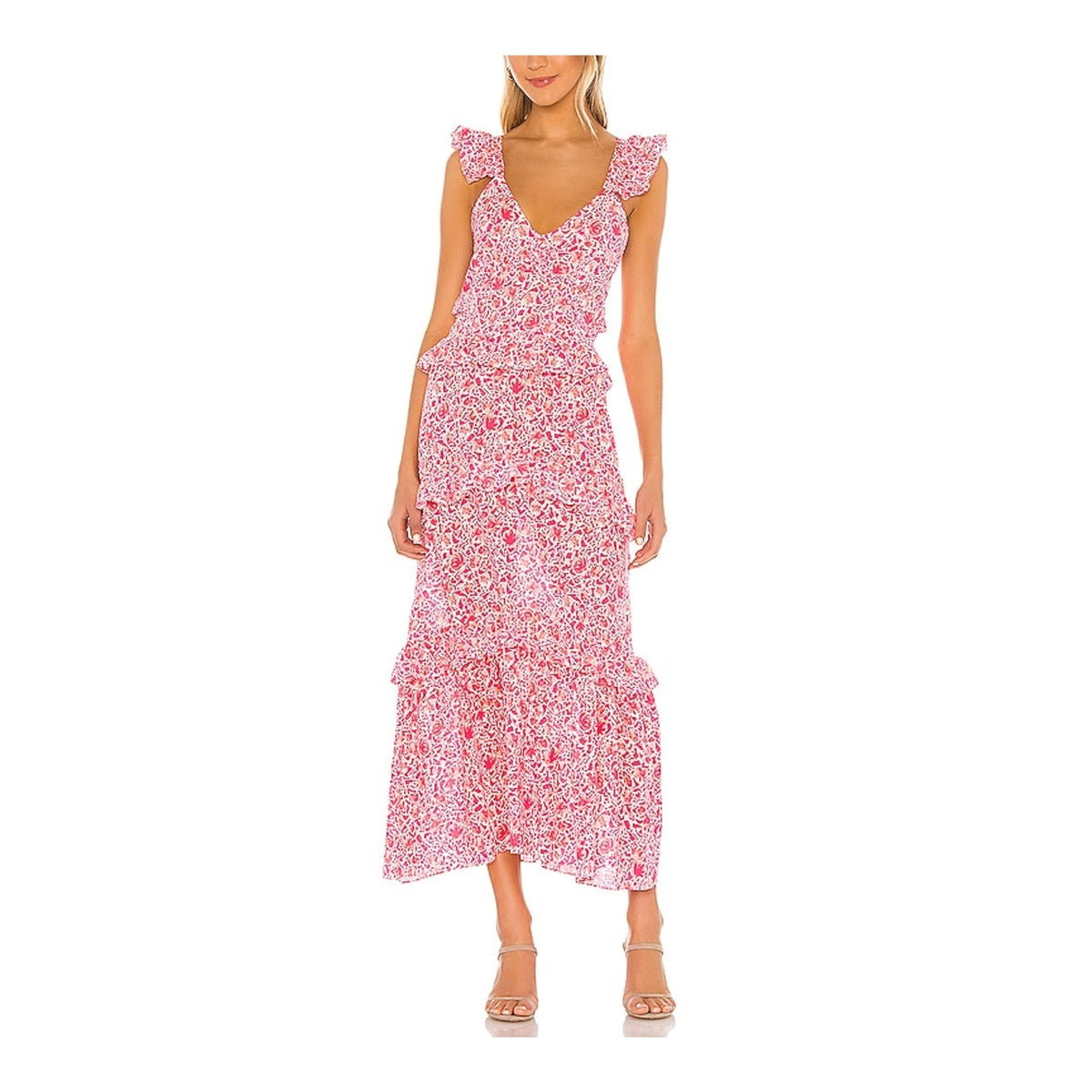 Misa Los Angeles Ruffled Pink Animal Floral Morrison Dress Size S