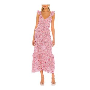 Misa Los Angeles Ruffled Pink Animal Floral Morrison Dress Size S