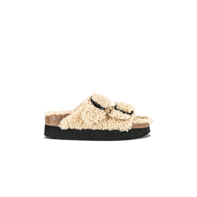 Birkenstock X 'Papillo' Beige Arizona Big Buckle Platform Teddy Sandal Size 8