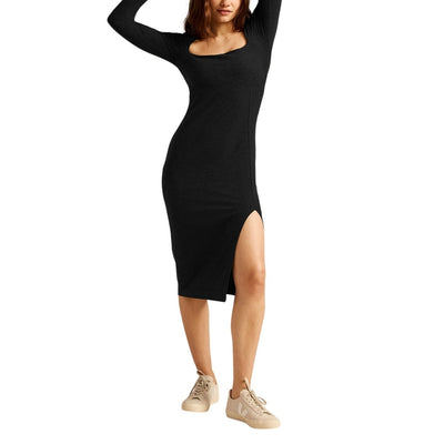 Beyond Yoga Sleek Black Spacedye Impress Midi Dress Size S
