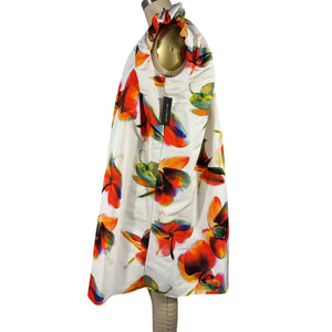 Alexander Mcqueen Gathered White Orchid Print Faille Mini Dress Size IT 40 / US 4 NWT