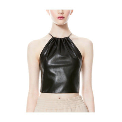 Alice + Olivia 'Zumi' Black Vegan Leather Halter Top Size L