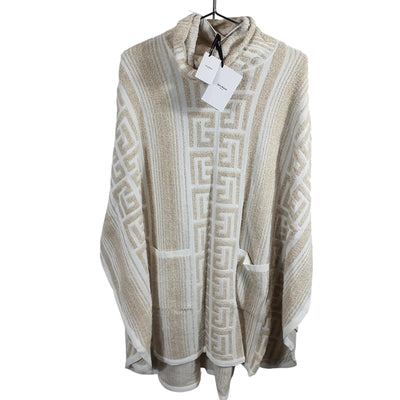 Balmain Lurex Ivory White Monogram Knit Poncho Size 1 EU NWT