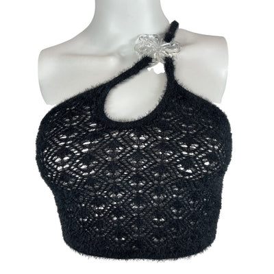 For Love & Lemons Fuzzy Black Mirabel Crop Top Size XS