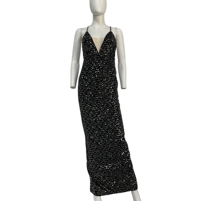 Michael Costello Sequined Black And Silver Gina Gown Size XS