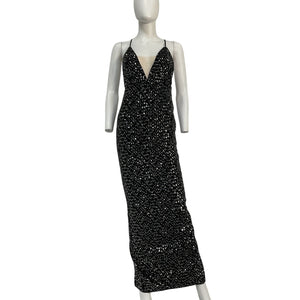 Michael Costello Sequined Black And Silver Gina Gown Size XS