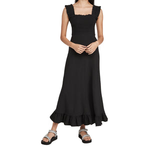 Ganni Ruffled Black Crepe Maxi Dress Size 32