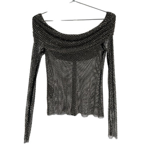 Self-Portrait Embellished Black Off Shoulder Fishnet Top Size 12