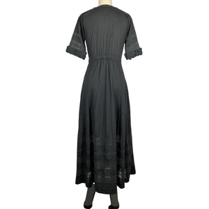 Loveshackfancy Elegant Black Cotton Edie Midi Shirtdress Size XS