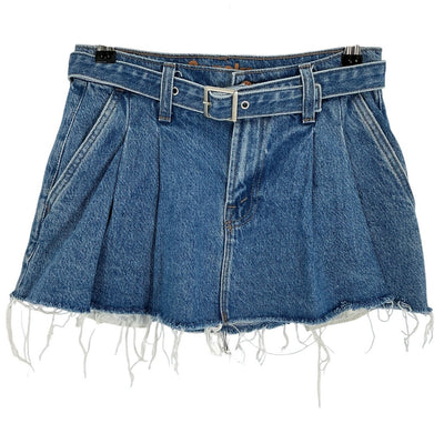 Mother Pleated Blue Nibbler Mini Skirt Size 24