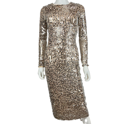 Le Superbe Sequined Beige Studio 54 Kate Midi Dress Size XS