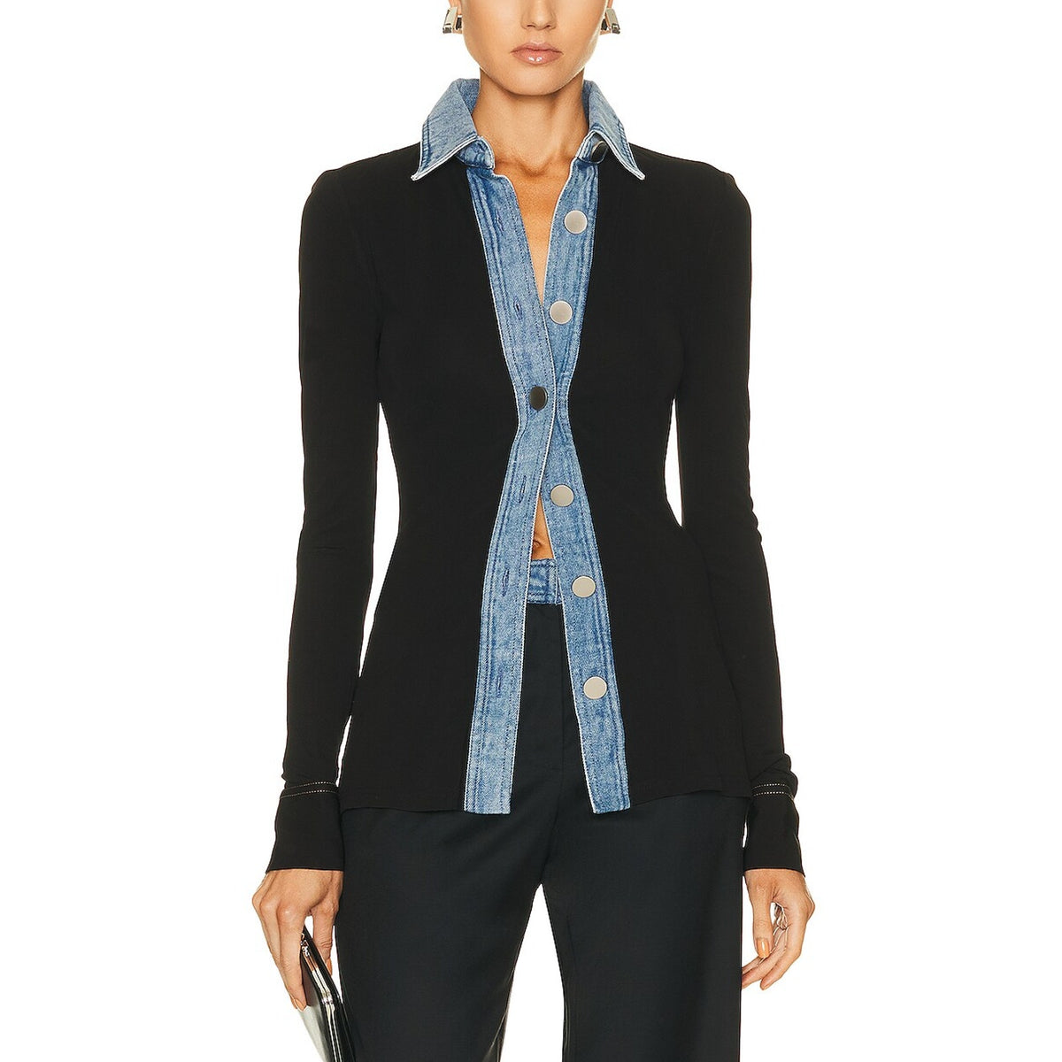 Christopher Esber Contrast Denim And Black Tailored Tab Shirt Size AU 6 / US 2